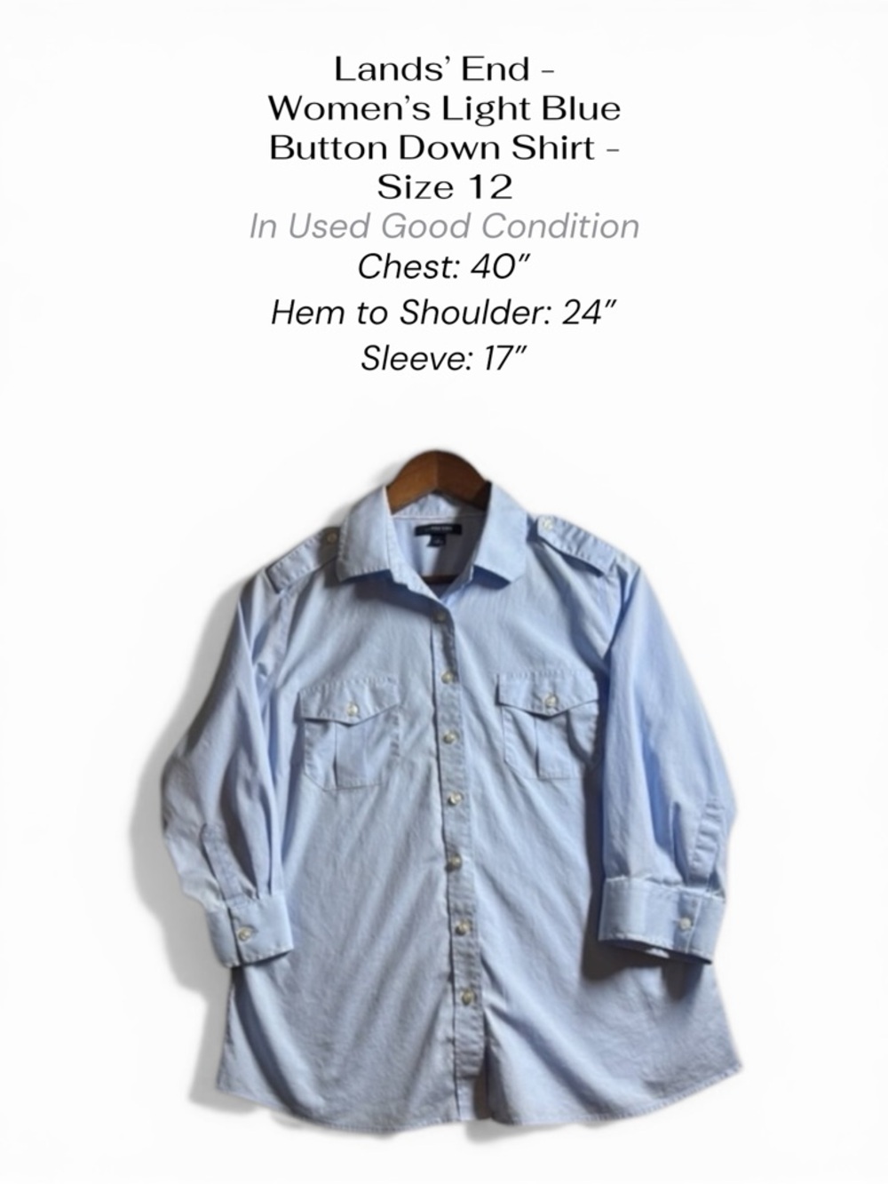 Lands’ End Women’s Light Blue Button Down Shirt - Size 12
